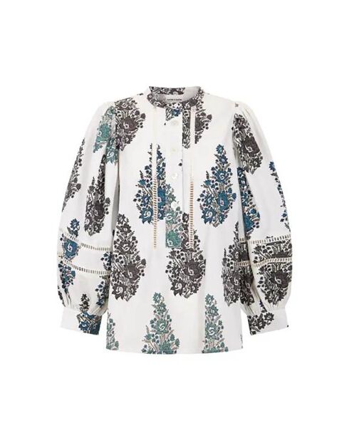 Blouse Muguet Popeline de Coton blanc/vert