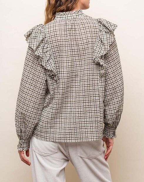 Albi Vichy khakigrüne Bluse aus Baumwollvoile