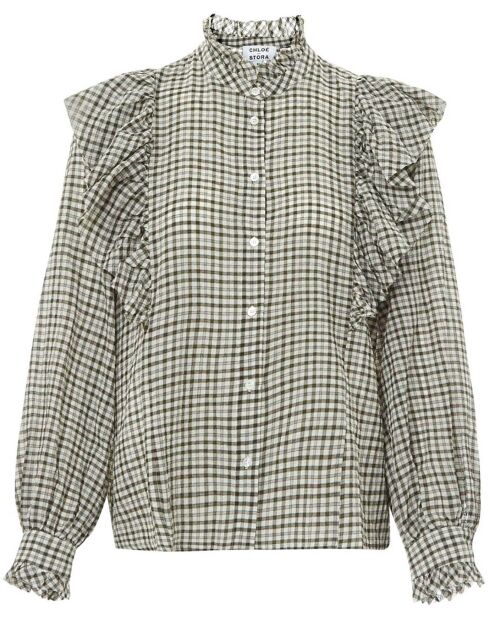 Blouse Albi Vichy Voile de Coton vert kaki