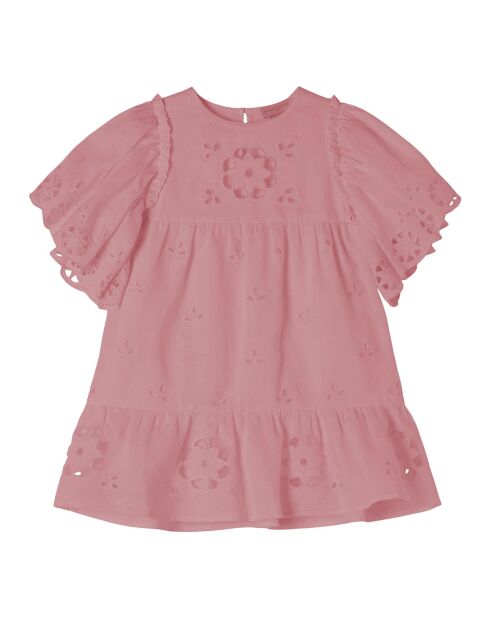 Robe Volant Brodée Ramie Coton Bio rose