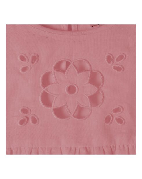 Robe Volant Brodée Ramie Coton Bio rose