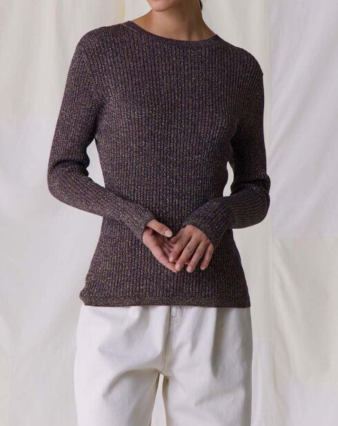 Mela Feiner Pullover in pflaumenfarbenem Metalldesign