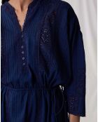 Mitternachtsblaues Kleid aus Bio-Baumwolle mit Roxy-Stickerei