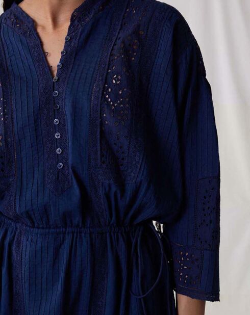 Robe Roxy Broderies Coton Bio bleu nuit