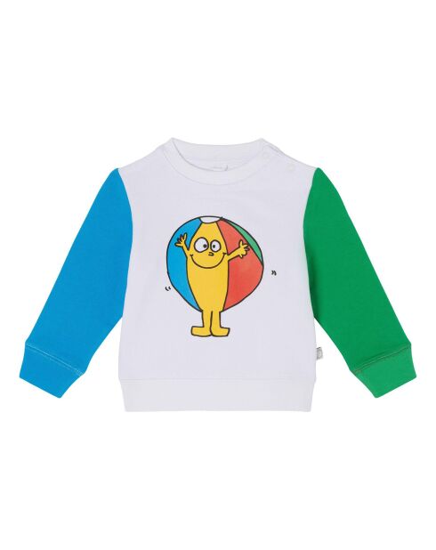 Sweat Balle de Plage Coton Bio blanc/blleu/vert