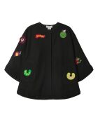 Cape en Laine mélangée Badges et Franges noire