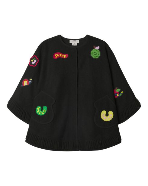 Cape en Laine mélangée Badges et Franges noire