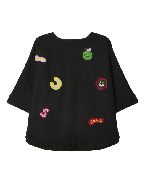 Cape en Laine mélangée Badges et Franges noire