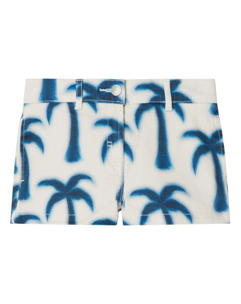 Short Denim Coton Bio Palmiers écru/bleu