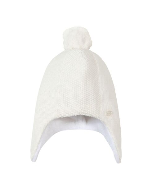 Bonnet Coton, Laine et Cachemire Pompon écru