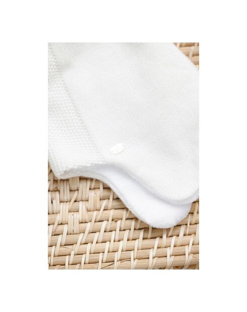Bonnet Coton, Laine et Cachemire Pompon écru
