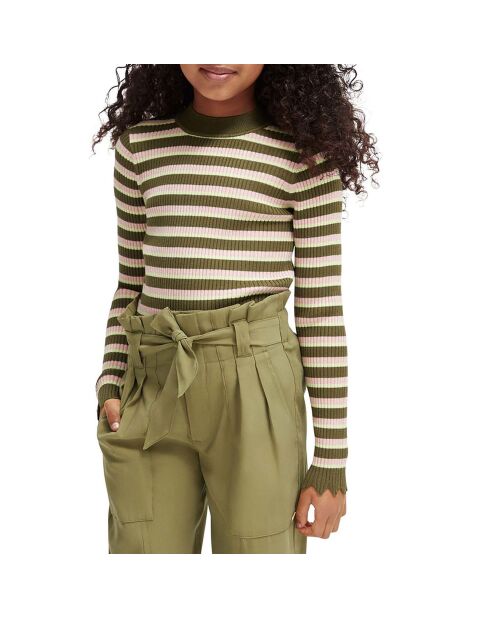 Pull Rayé  vert kaki