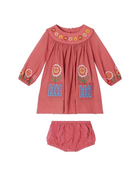Robe + Bloomer 100% Laine Brodée rose