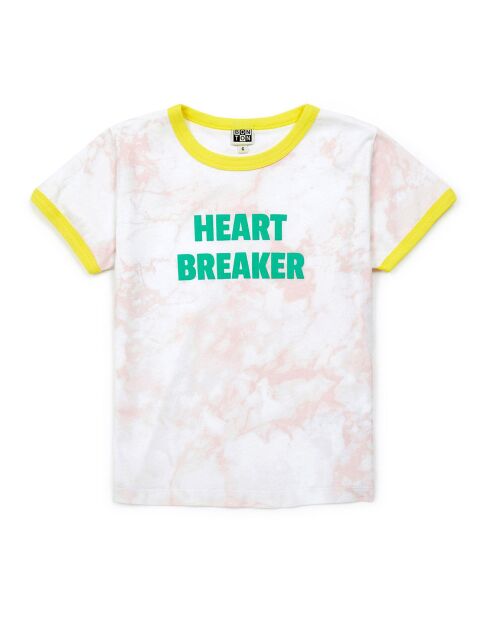 T-Shirt Coton Bio Tie And Dye Heart rose pâle