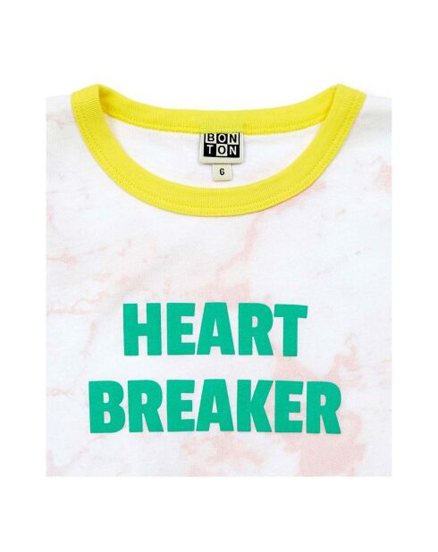 T-Shirt Coton Bio Tie And Dye Heart rose pâle
