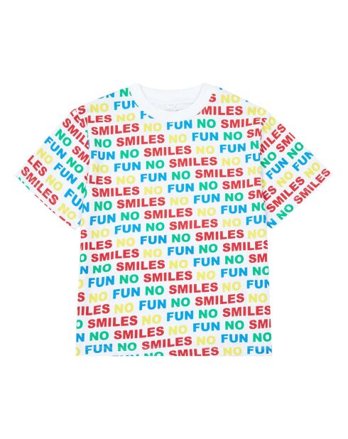 T-Shirt Oversize No Smiles Coton Bio blanc/multicolore