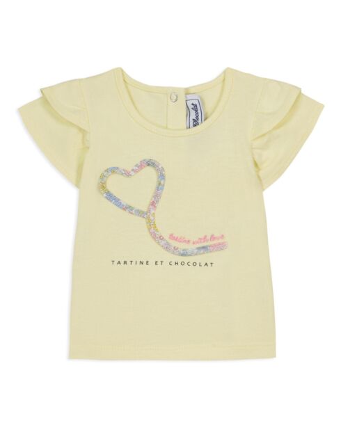 T-Shirt Coeur Fleuri jaune pâle