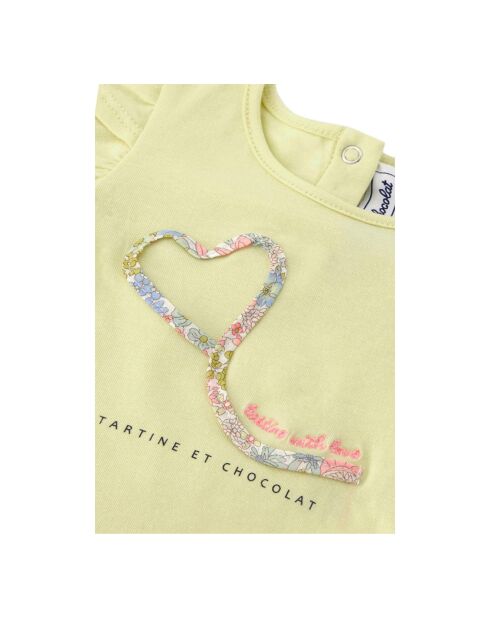 T-Shirt Coeur Fleuri jaune pâle