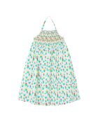 Robe à Bretelles en Coton Bio Fleurie écru/vert