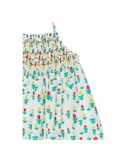 Robe à Bretelles en Coton Bio Fleurie écru/vert