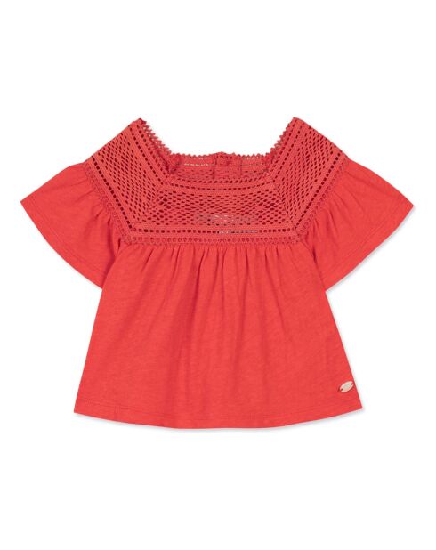 Blouse Col Ajouré rouge