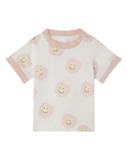 T-Shirt Fleurs écru/rose