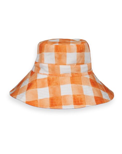 Chapeau en Lin mélangé Réversible Carreaux orange