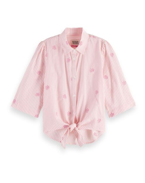 Chemise Striped Brodée rose