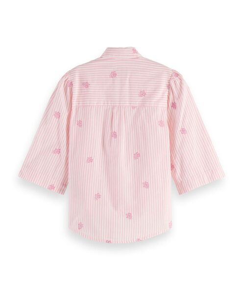 Chemise Striped Brodée rose
