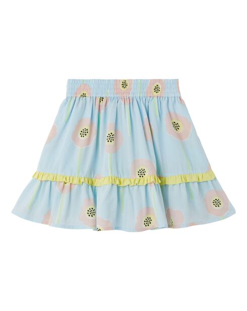Jupe Fleurs Cady bleu ciel