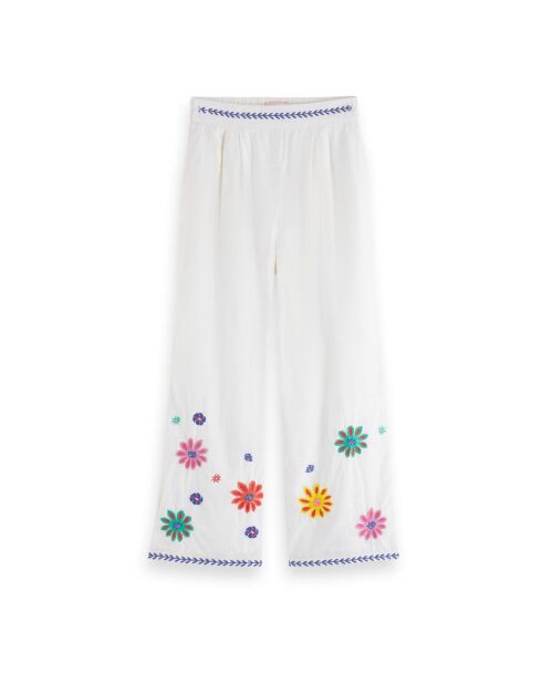 Pantalon Court Fleurs Brodées blanc
