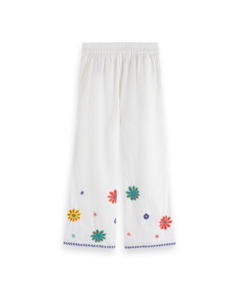 Pantalon Court Fleurs Brodées blanc