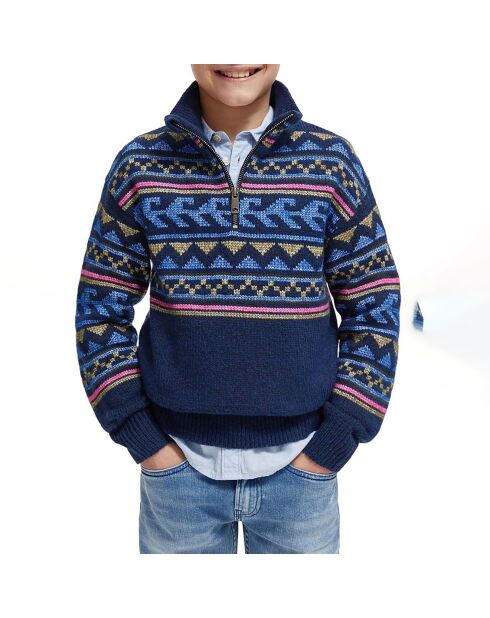 Pull Zippé  bleu