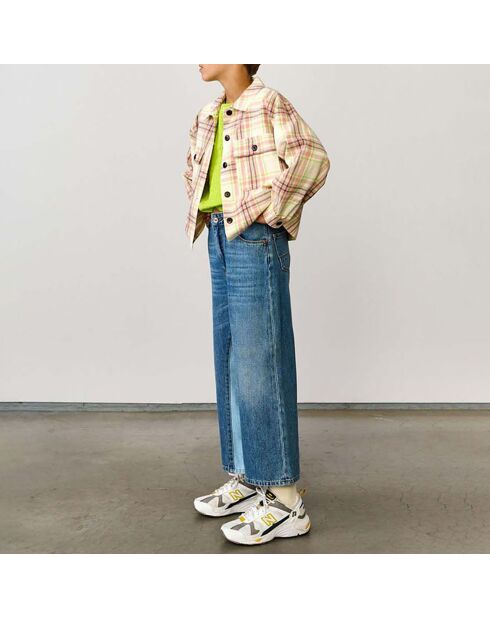 Veste en Laine mélangée Carreaux Azukar écru/rose pâle