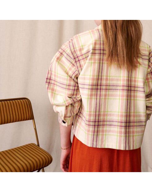 Veste en Laine mélangée Carreaux Azukar écru/rose pâle