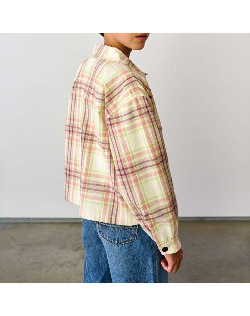 Veste en Laine mélangée Carreaux Azukar écru/rose pâle