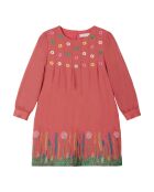 Robe 100% Laine Brodée rouge framboise