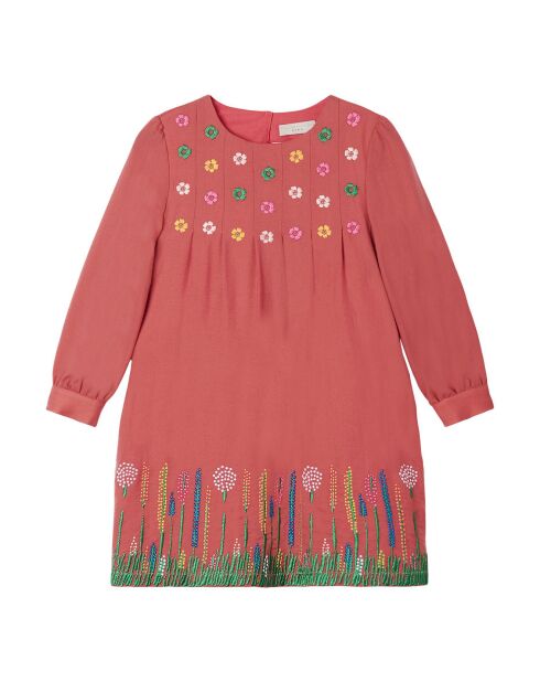 Robe 100% Laine Brodée rouge framboise