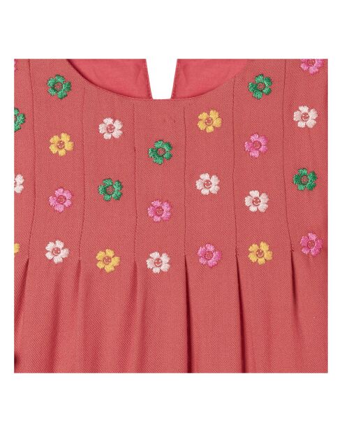 Robe 100% Laine Brodée rouge framboise