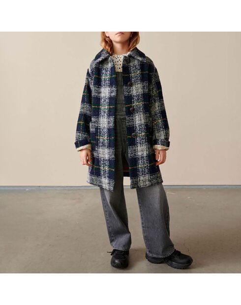 Manteau Fourré  Craft Carreaux Alpaga bleu marine