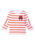 T-Shirt Rayé Badges Coton Bio blanc/orange