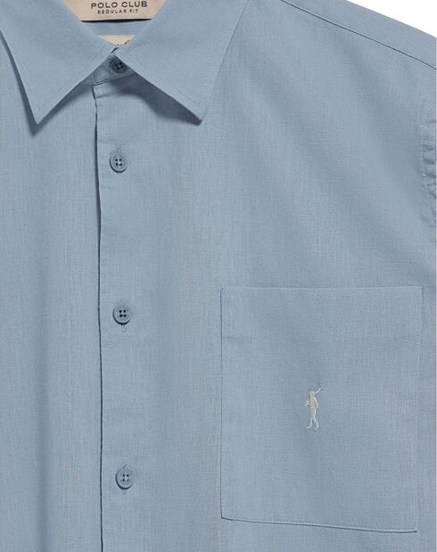 Rigby Go Pocket hemelsblauw hemd van linnenmix met korte mouwen