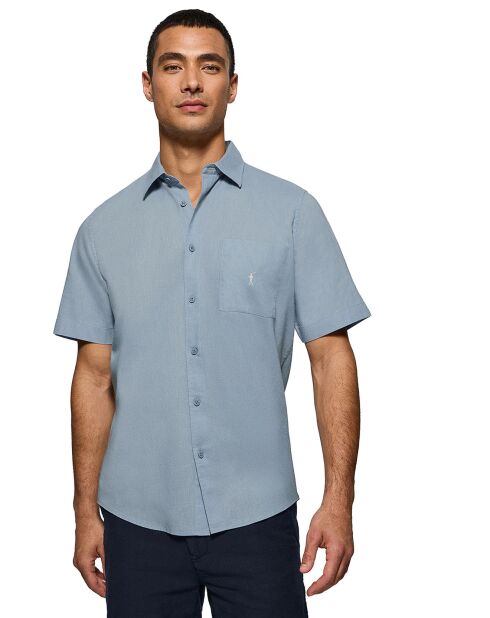 Rigby Go Pocket hemelsblauw hemd van linnenmix met korte mouwen