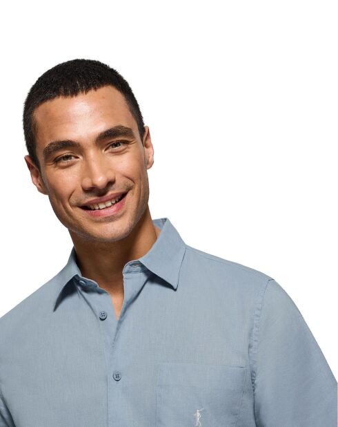 Rigby Go Pocket hemelsblauw hemd van linnenmix met korte mouwen