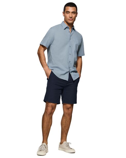 Rigby Go Pocket hemelsblauw hemd van linnenmix met korte mouwen