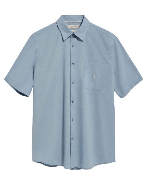 Rigby Go Pocket hemelsblauw hemd van linnenmix met korte mouwen