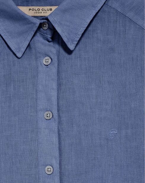 Chemise 100% Lin Pc Monogram bleu royal