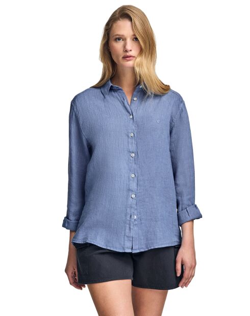 Chemise 100% Lin Pc Monogram bleu royal