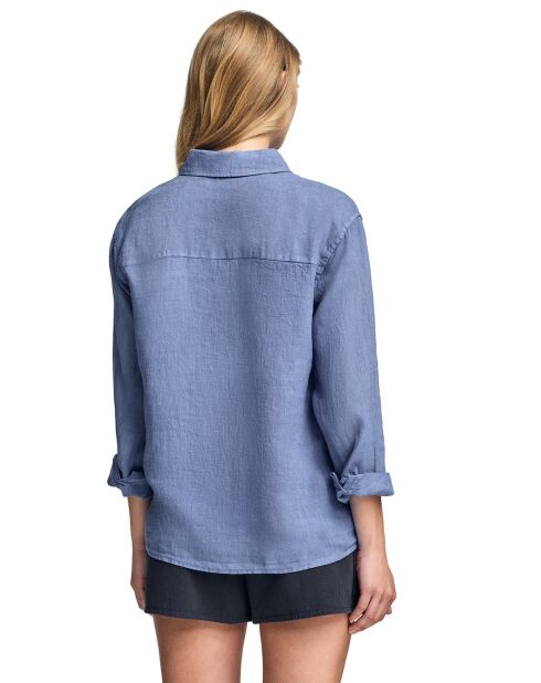 Chemise 100% Lin Pc Monogram bleu royal