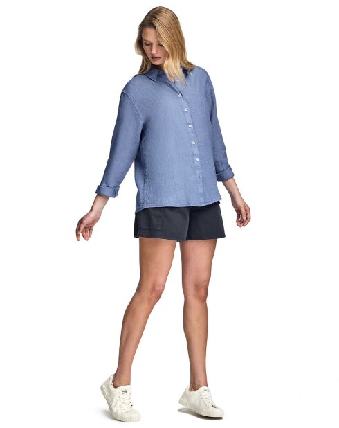 Chemise 100% Lin Pc Monogram bleu royal